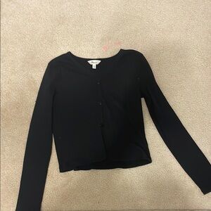 Black Button-Up Cardigan Long Sleeve Girls Top